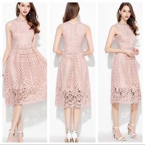Pink Sleeveless Midi Fit Flare Elegant Dress XXL